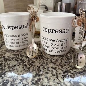 Mud Pie White Coffee Mugs with Silver Spoons